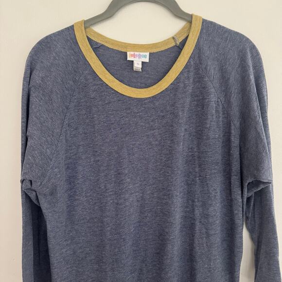 Lularoe Randy Top in Heathered Blue/Gold - Picture 3 of 6